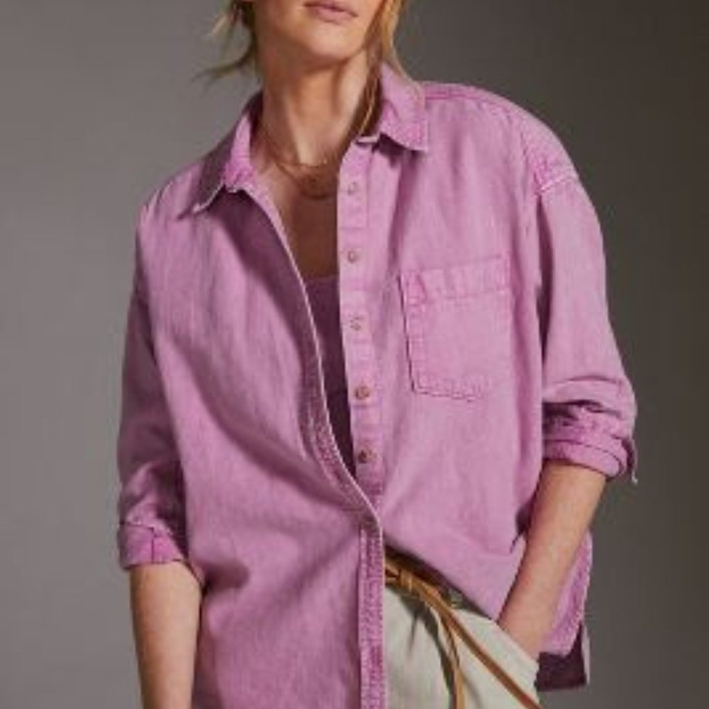 Anthropologie - Pilcro Relaxed Oxford Tunic Buttondown - Lilac